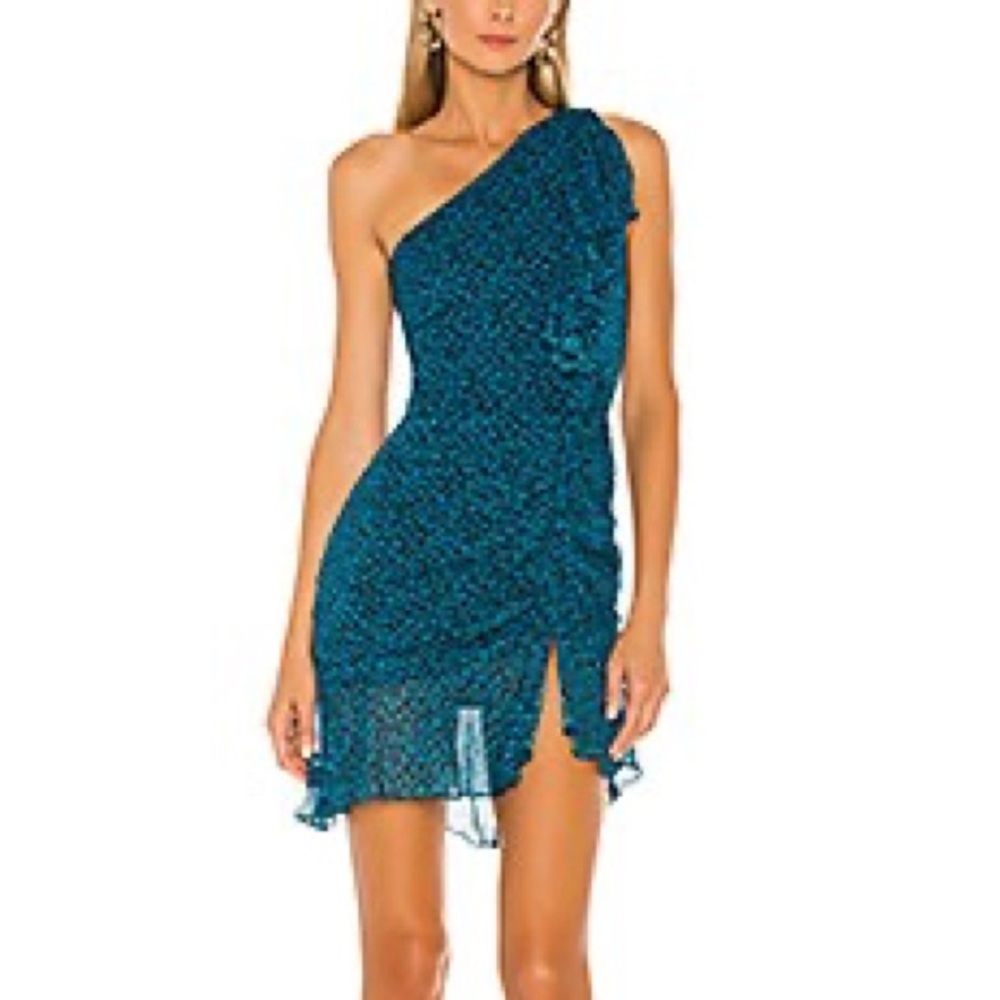 Karina Grimaldi Revolve‎ Tana Blue Ruffle Mini Dress One Shoulder
